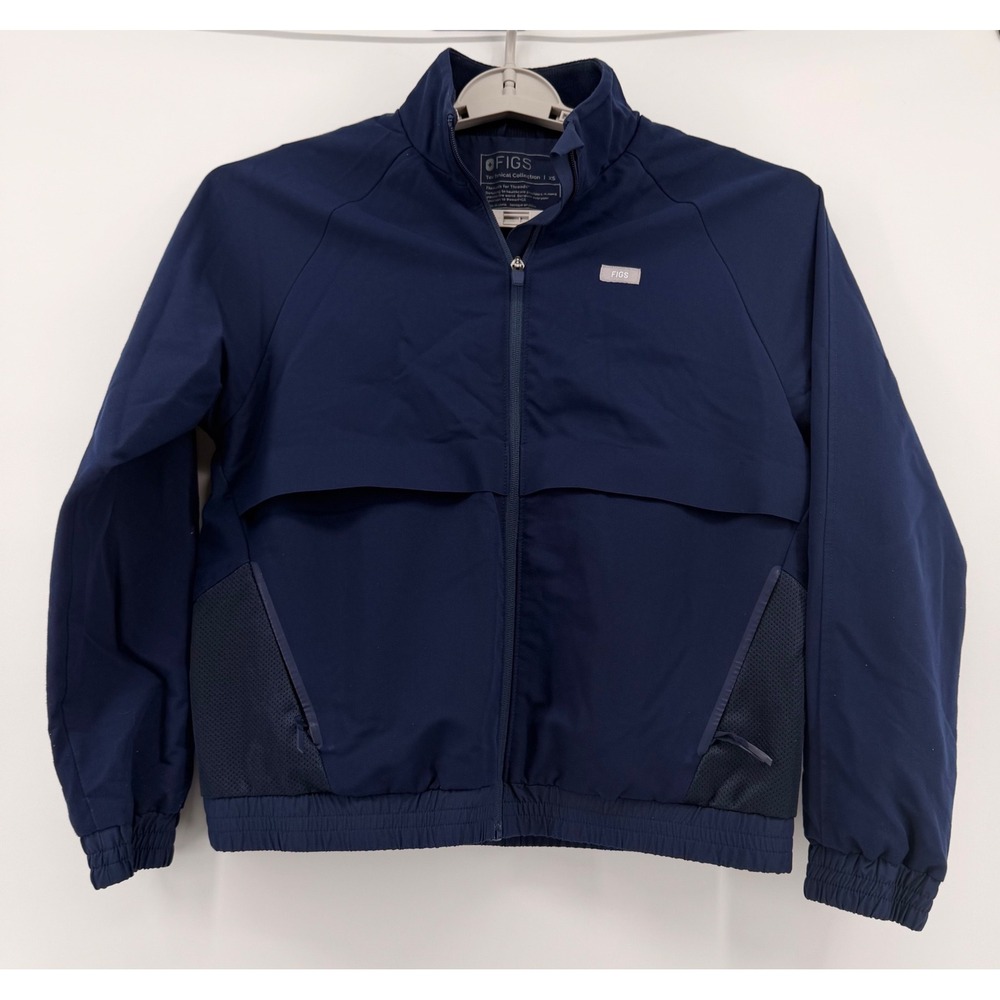 FIGS Technical Collection Navy Blue Full Zip Scrub Jacket XS Mock Neck Mesh Back